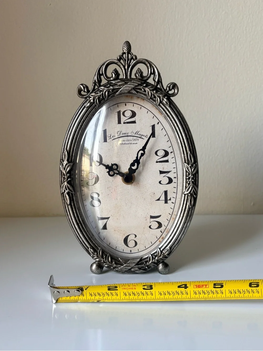Vintage Style Table Clock French Farmhouse Silver Ornate Mantel Decor